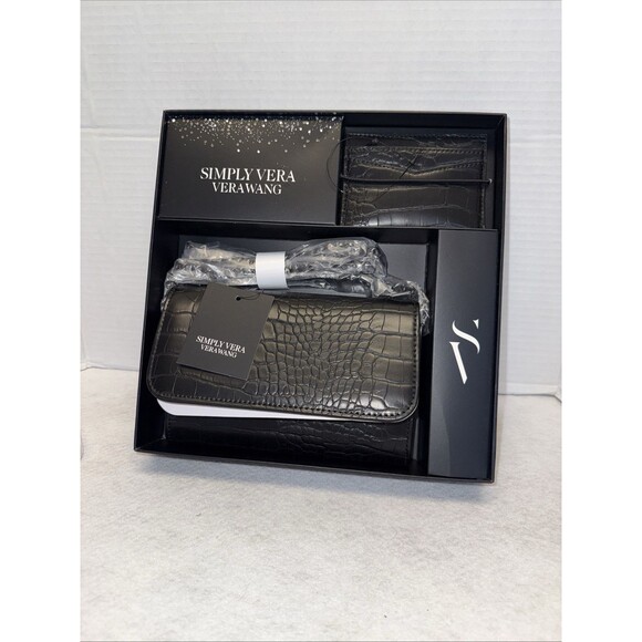 Simply Vera Vera Wang Black Crocodile Phone Crossbody With Chain & Card Case New - Picture 2 of 6